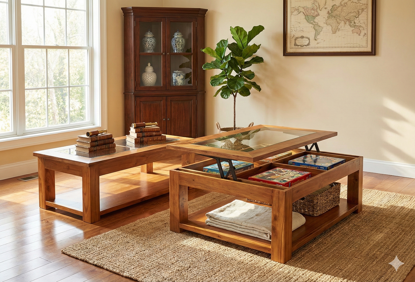 Mesas de centro elevable colonial asiatica a medida teca 26/85