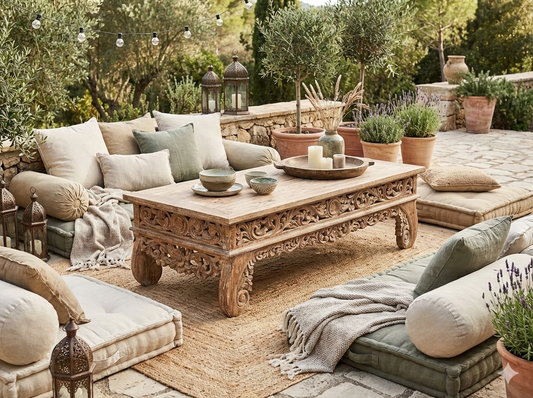 Mesas de centro colonial asiática india tallada a medida42/85