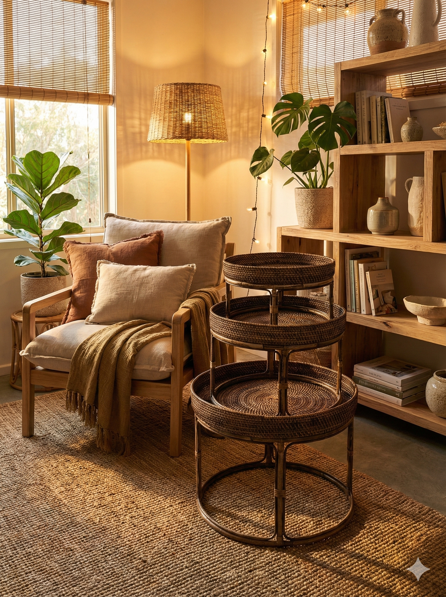 Mesas centro nido colonial asiática  a medida ratán- AM-14577