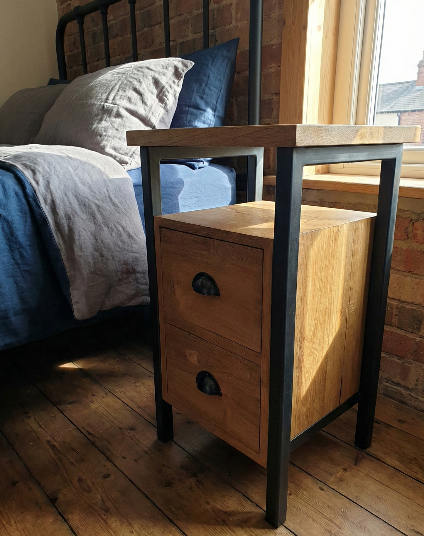 Mesilla industrial a medida teca y metal AM17/63