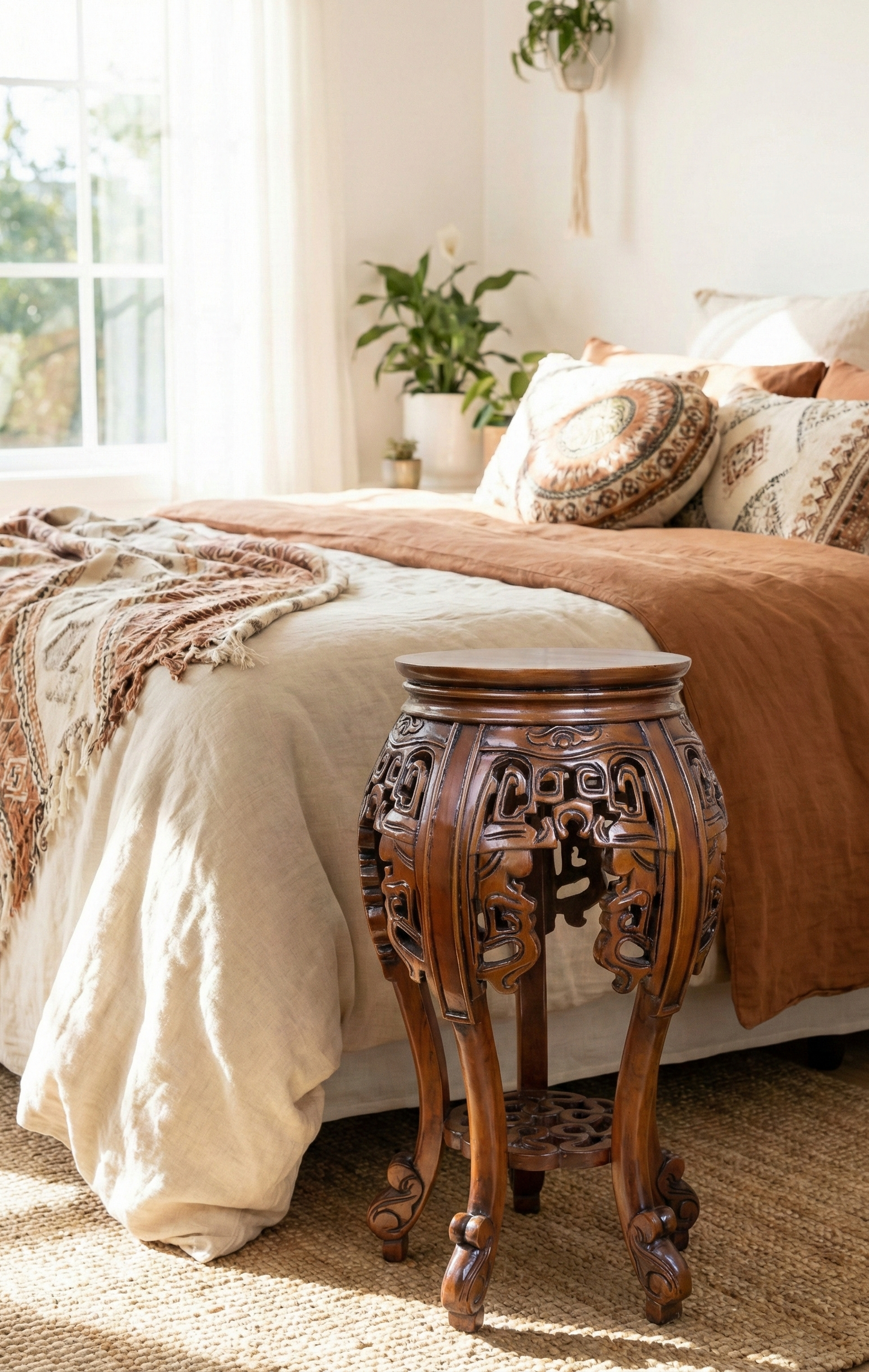 mesilla velador chino tallado teca AM2127