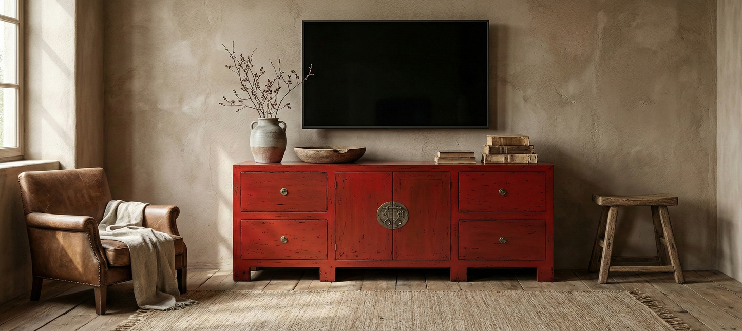 Mueble TV colonial asiático a medida teca 02/59