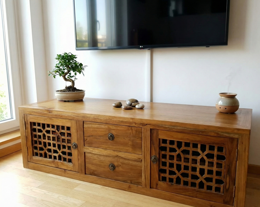 Mueble de TV colonial a medida teca- AM-14683