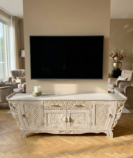 Mueble TV a medida colonial asiático tallado teca AM-21099