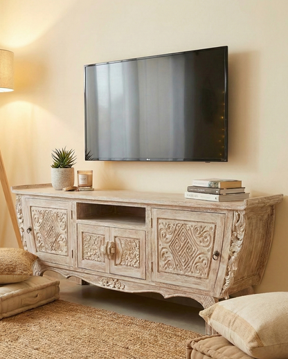 Mueble TV a medida colonial asiático tallado teca AM-21099