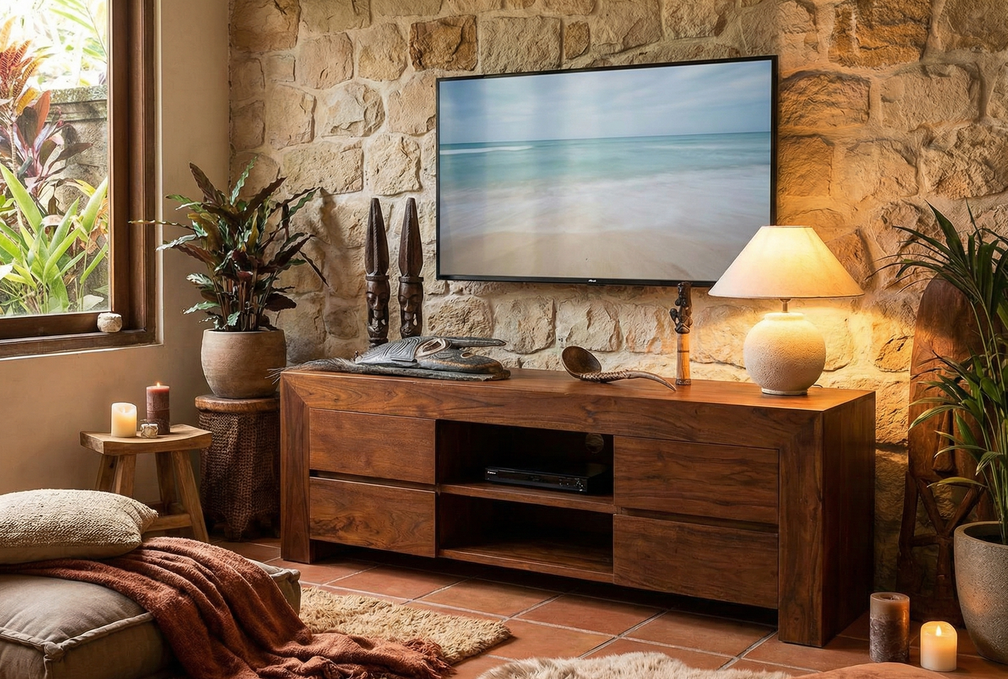 Mueble TV colonial asiático a medida teca 47/59