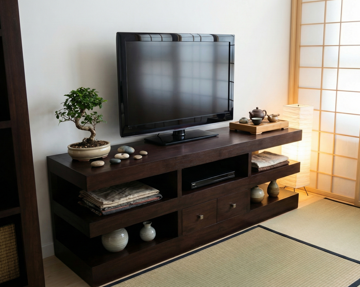 Mueble TV colonial asiático a medida teca 13/59