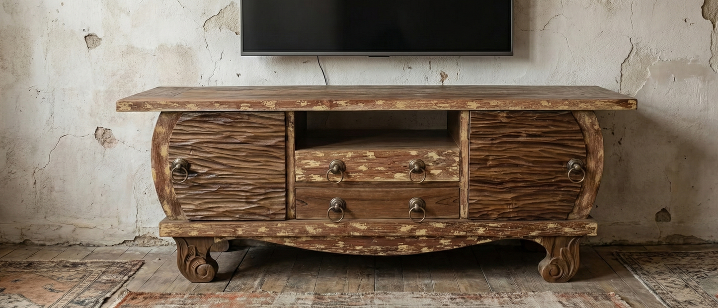 Mueble TV en teca reciclada estilo colonial asiático a medida - AM-14686