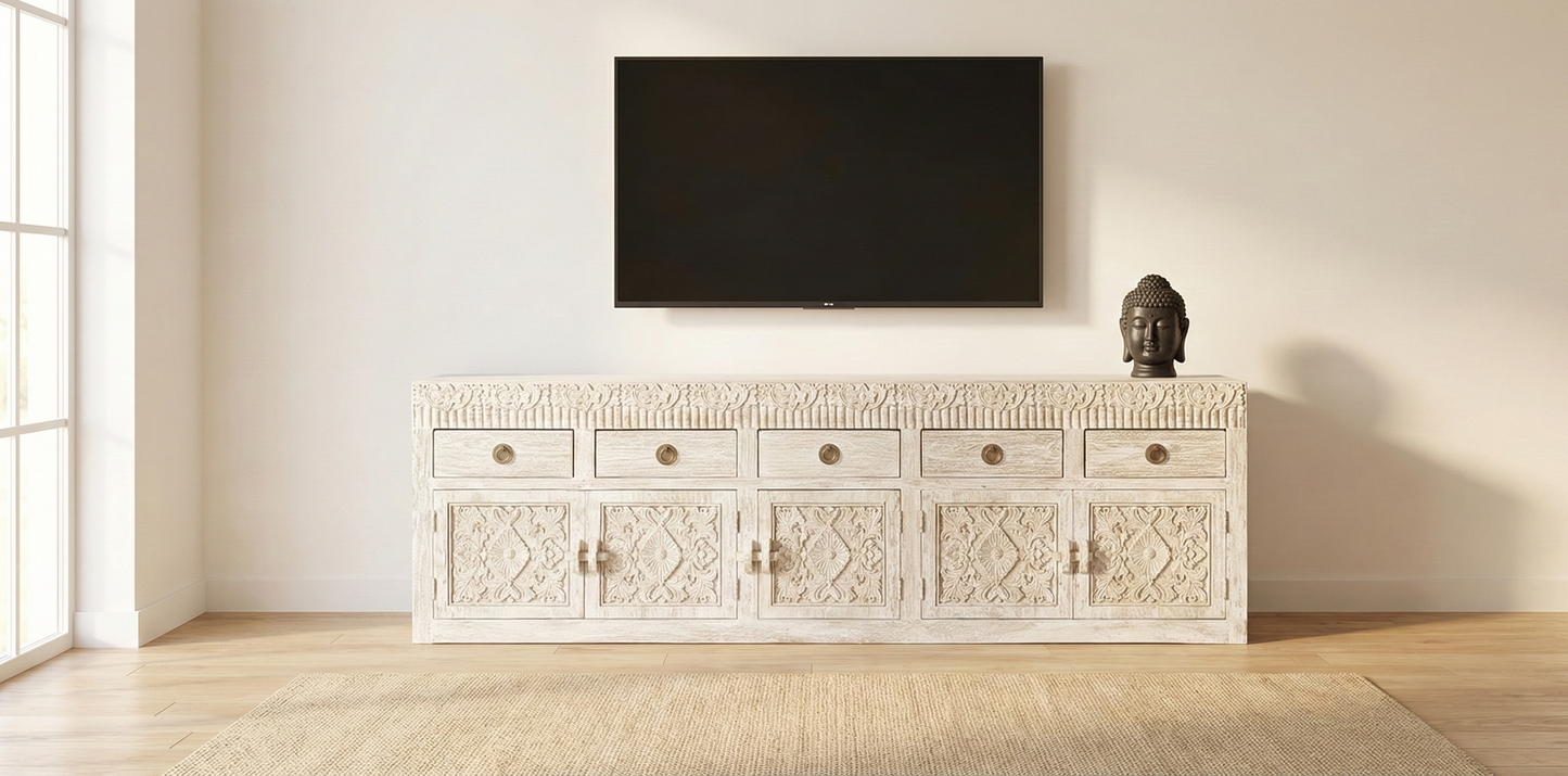 Mueble TV a medida colonial teca tallado AM34/59