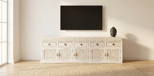 Mueble TV a medida colonial teca tallado AM34/59