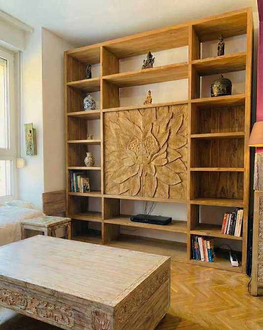 Mueble TV a medida colonial teca tallada - AM-14670