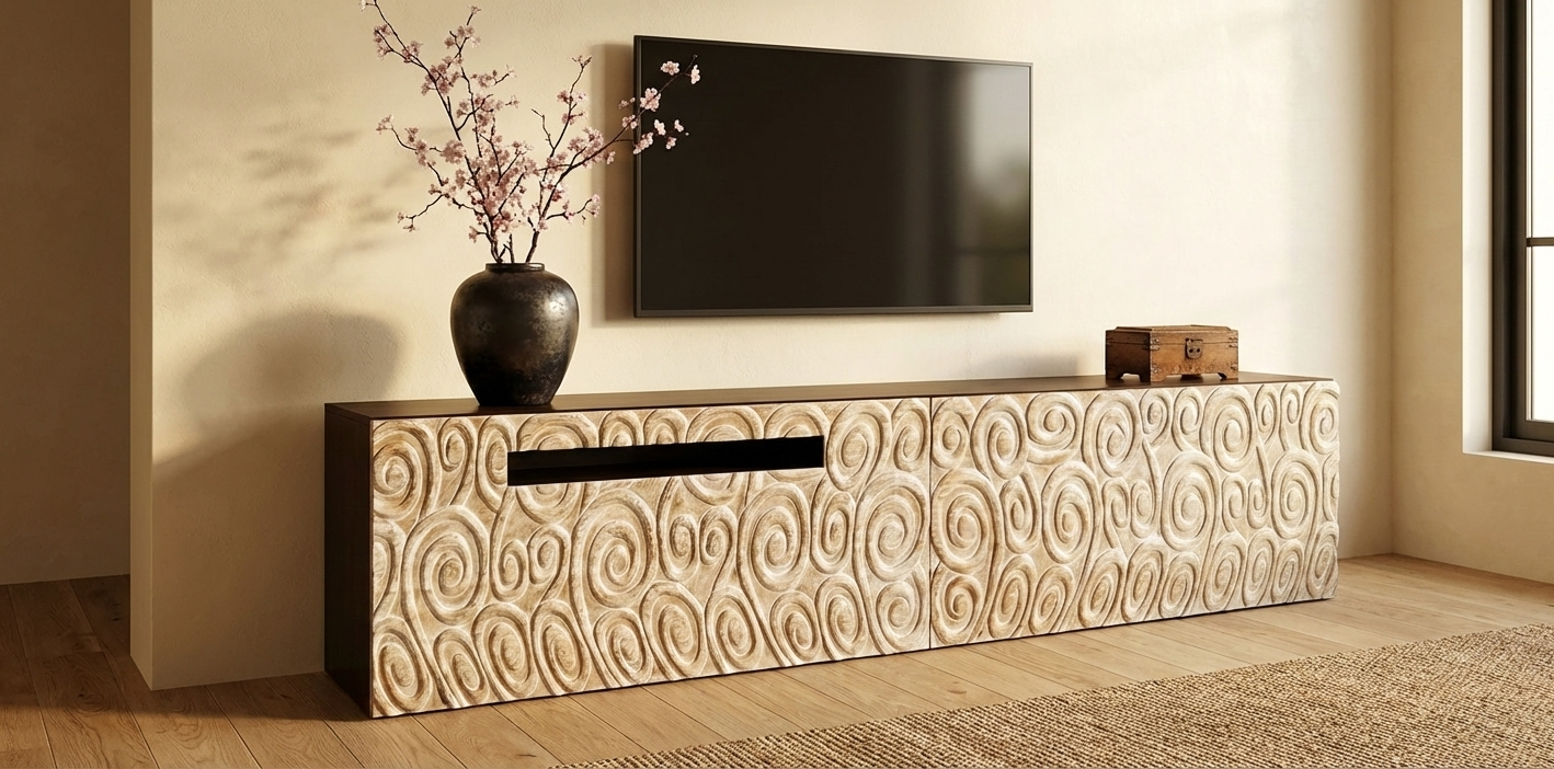 Mueble TV a medida colonial teca tallada AM35/59