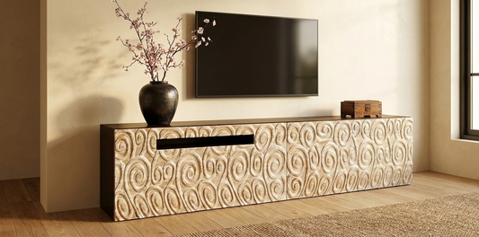 Mueble TV a medida colonial teca tallada AM35/59