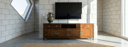 Mueble TV colonial a medida en madera de teca  – AM-14676