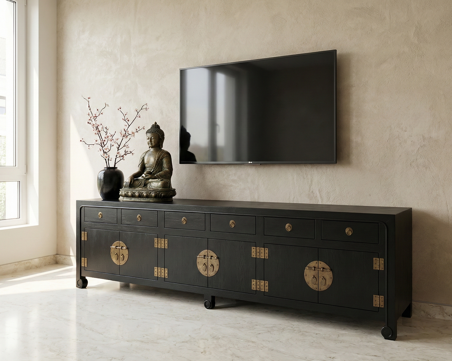 Mueble TV colonial a medida en madera de teca  – AM-14676