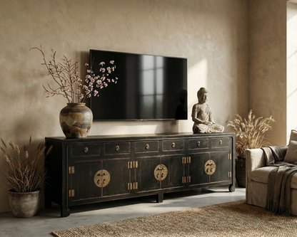 Mueble TV colonial a medida en madera de teca  – AM-14676