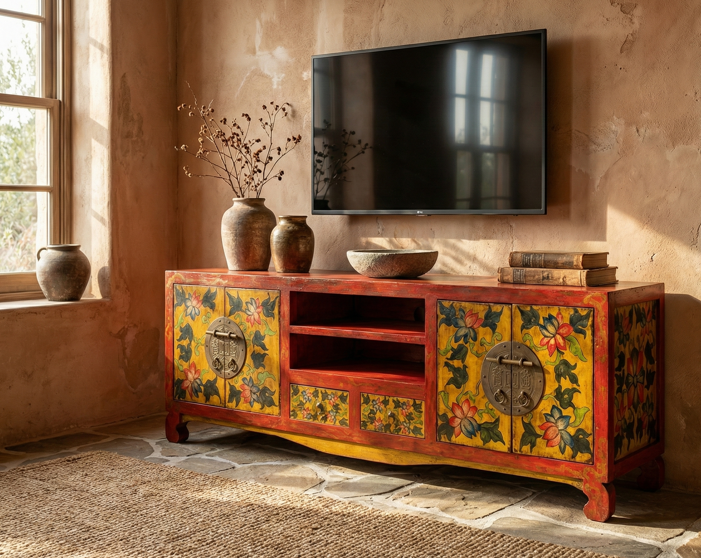 Mueble tv tibetano a medida  pintado a mano Antik - AM-14681