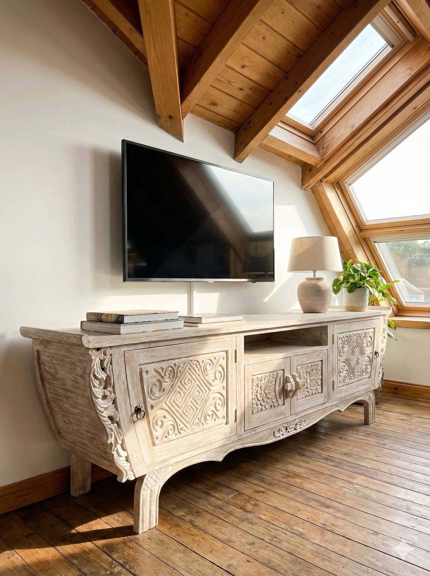 Mueble TV a medida colonial asiático tallado teca AM-21099