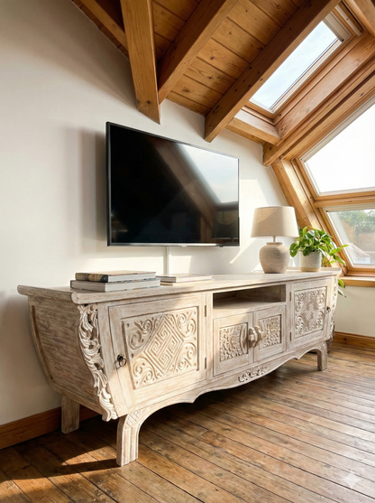 Mueble TV a medida colonial asiático tallado teca AM-21099