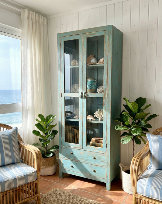 Vitrina colonial a medida en madera de teca AM-21587