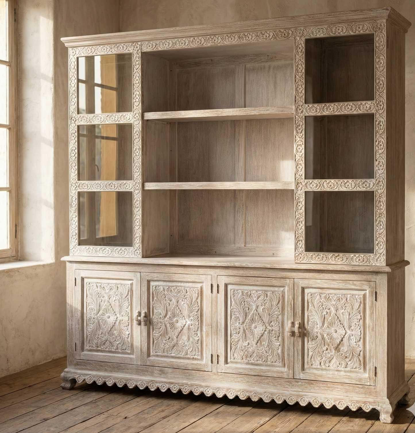 Vitrina tallada en madera de teca diseño estilo India AM202201241702