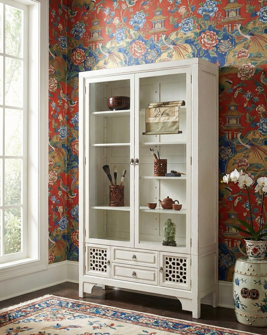 Vitrina colonial asiática a medida teca AM23/20