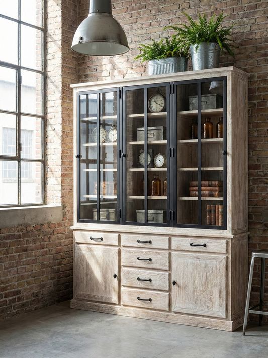 Vitrina industrial a medida metal y teca - AM-14382