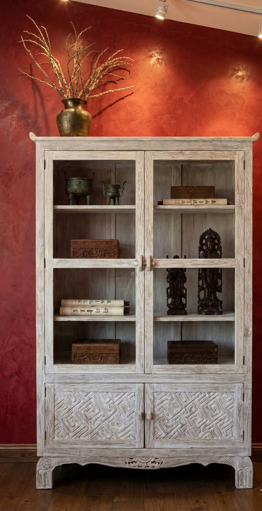 Vitrina a medida estilo colonial tallada en teca AM202201241653