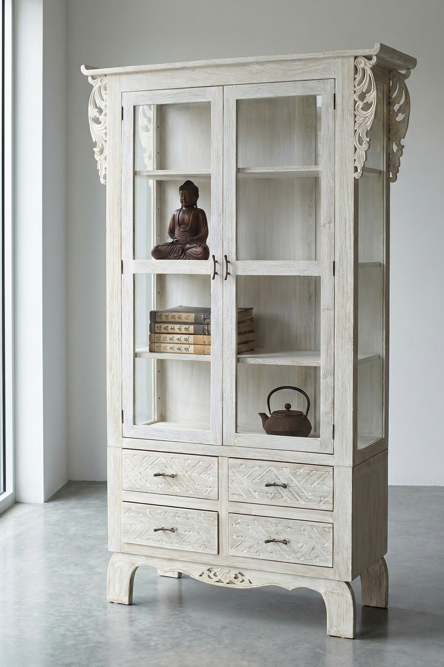 Vitrina colonial asiática  a medida teca – AM-14383