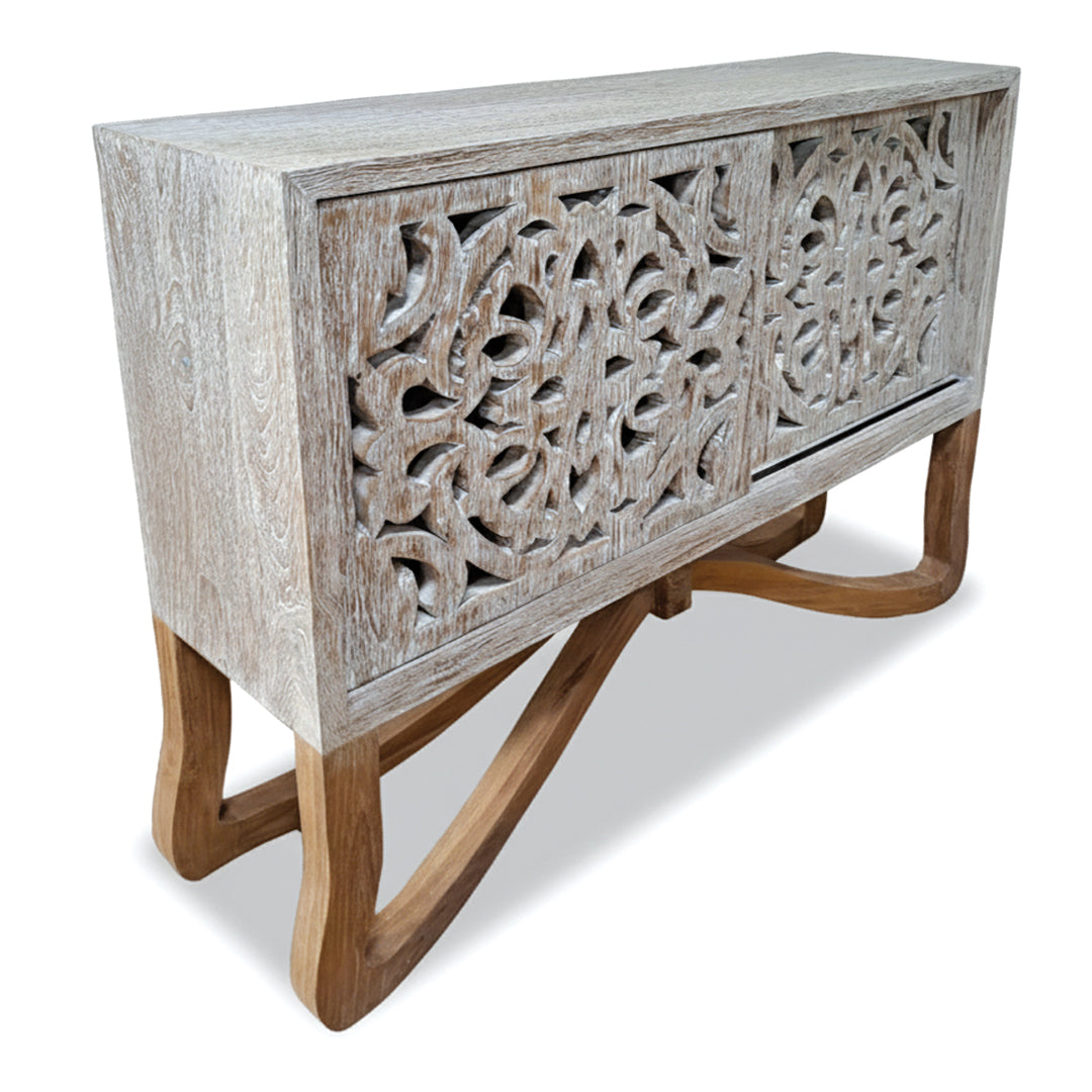 Aparador a medida con puertas talladas en madera de teca estilo balinés AM202201191449