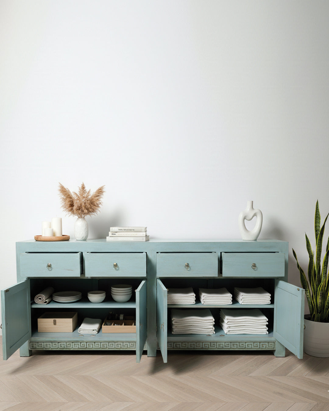 Aparador a medida en madera de teca y celosía tallada estilo asiático AM202201241509