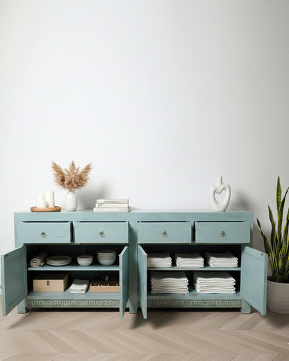 Aparador a medida en madera de teca y celosía tallada estilo asiático AM202201241509