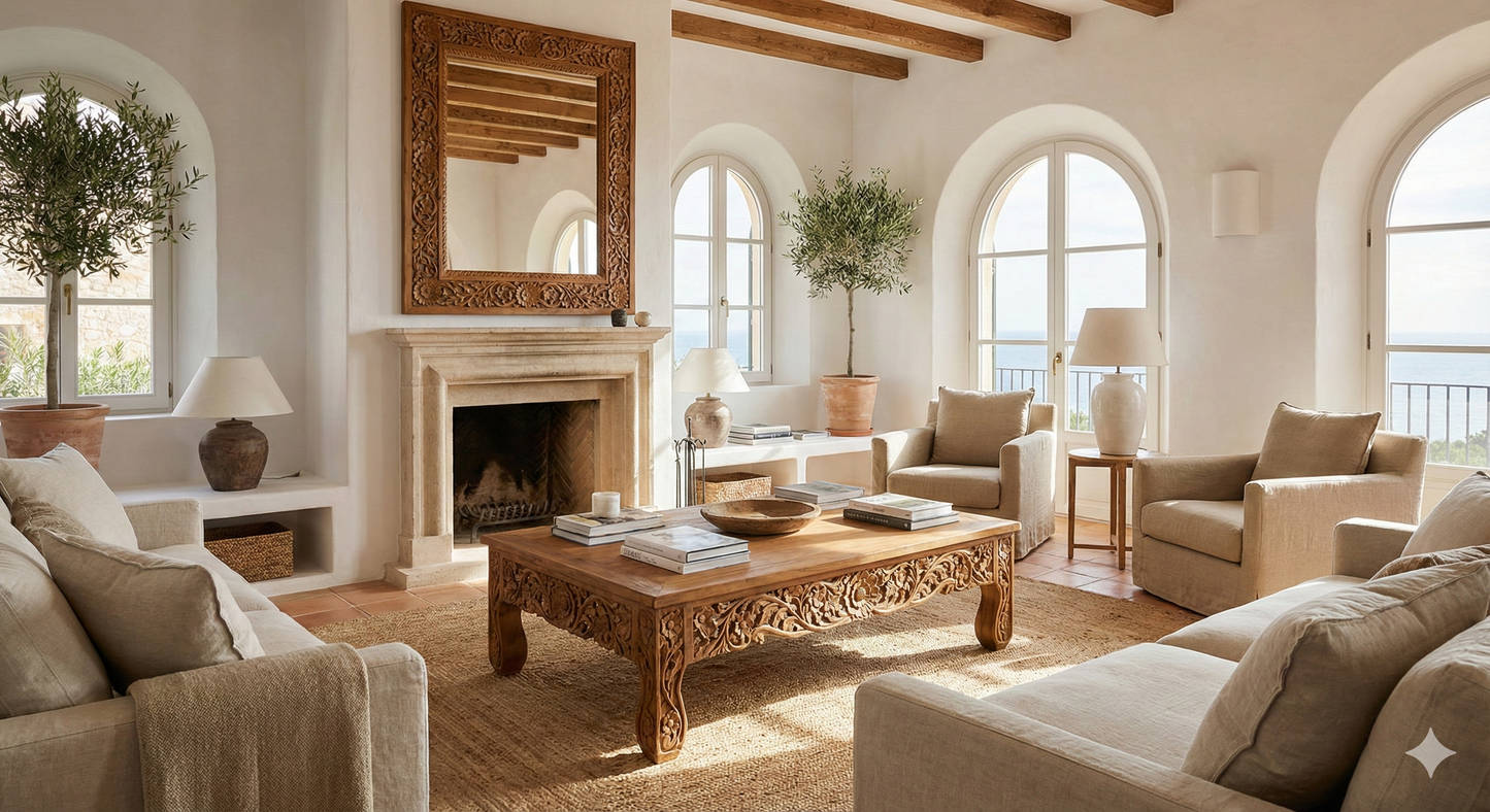 Mesas de centro colonial asiática india a medida teca 82/85