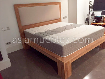 Cama en teca con cabecero tapizado a medida - AM-20097