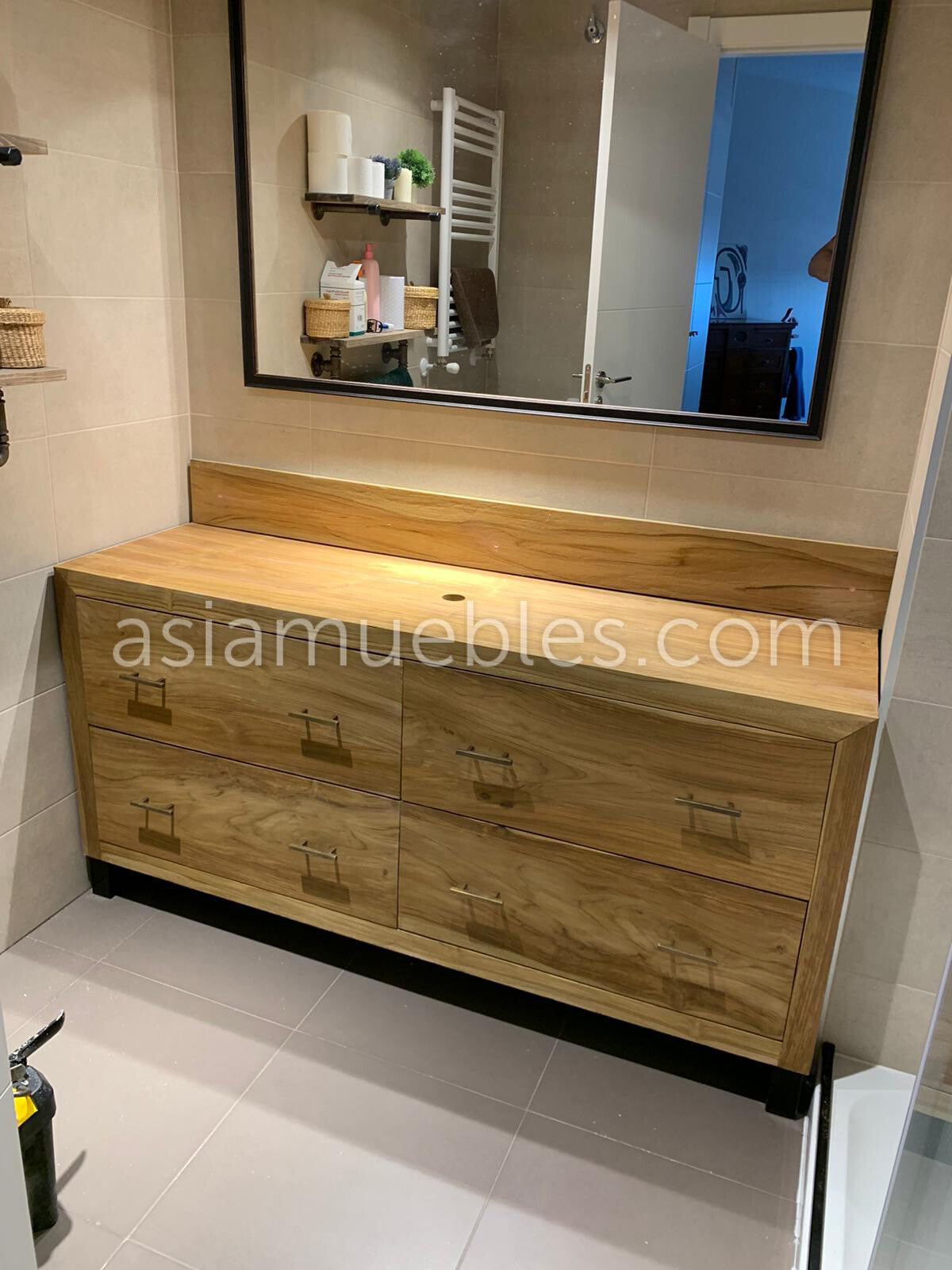 Mueble de Baño colonial-asiático fabricado artesanalmente en teca maciza - AM-14306