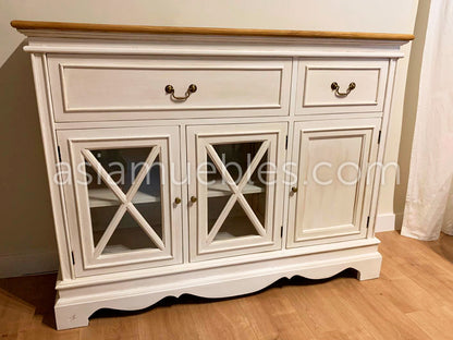 Aparador en blanco decapado y teca natural - AM-21329