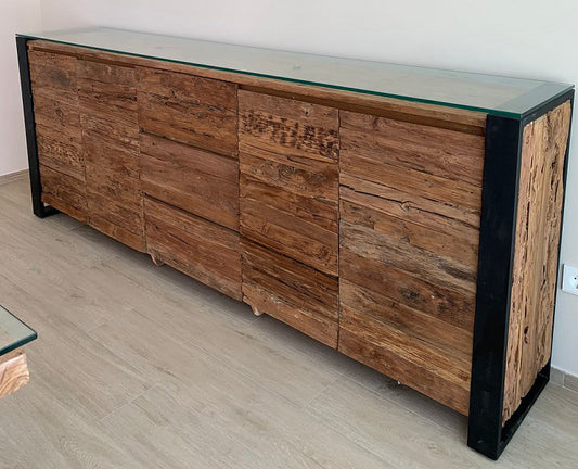 Aparador con patas de metal y madera de teca reciclada AM202109281346