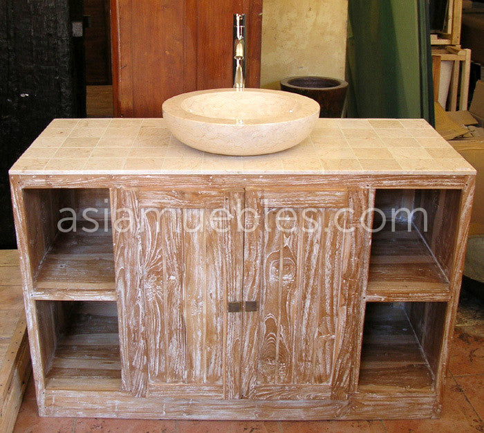 Mueble de Baño colonial-asiático, Galán de noche fabricado artesanalmente en TECA 17/26