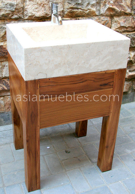 Mueble de Baño estilo colonial-asiático moderno fabricado artesanalmente en teca y mármol 25/26